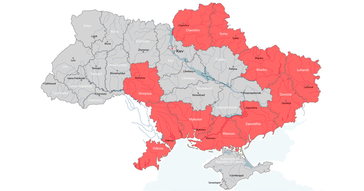 Карта военного положения Украины - shutterstock